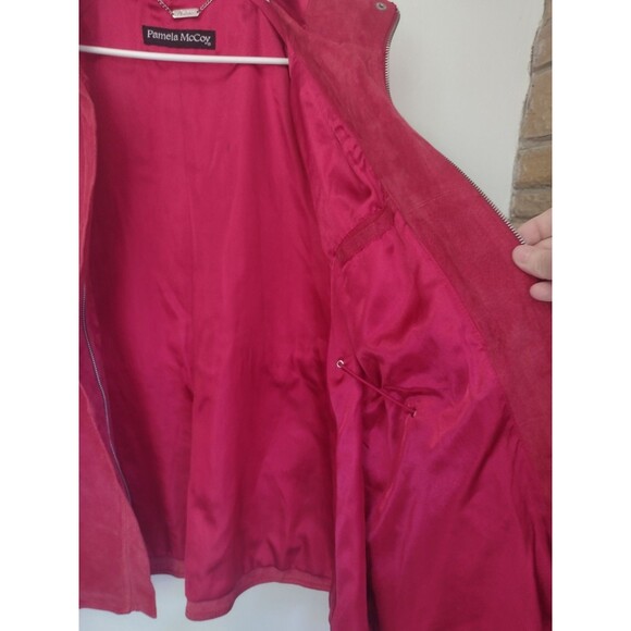 Red Suede Washable Full Zip Poncho / Cape W Pockets Drawstring & Hood One Size - Picture 13 of 15